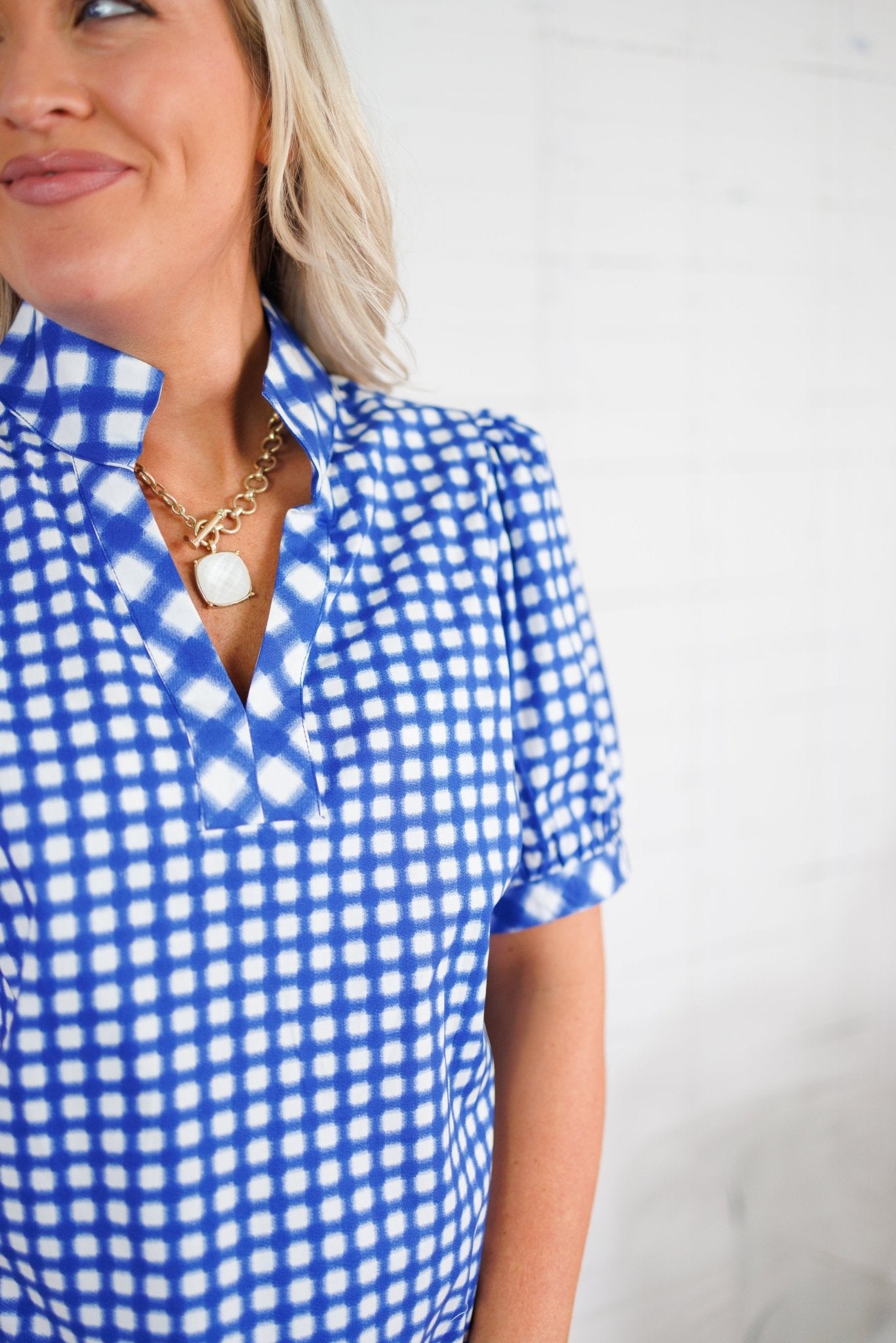 Tricia Navy Mix Gingham Top Mary Square