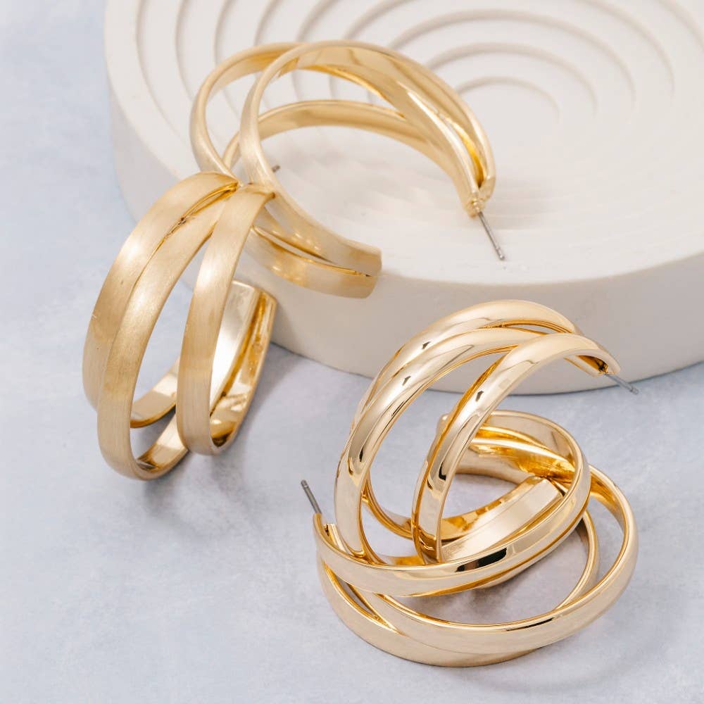 Triple Layered Metallic Gold Hoop Earrings - A3 Accessories - Jewelry - Earrings - Clover + Bee
