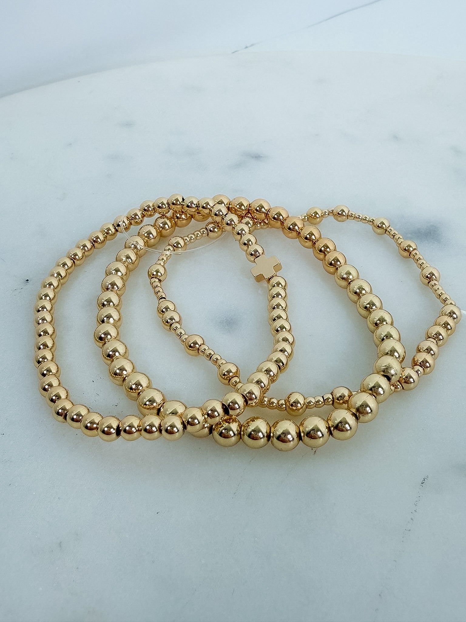 Triple Strand Gold Bead Ball Bracelets - A3 Accessories - Jewelry - Clover + Bee