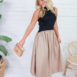 Troy Black Mock Neck + Khaki Poplin Dress