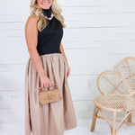 Troy Black Mock Neck + Khaki Poplin Dress
