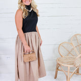 Troy Black Mock Neck + Khaki Poplin Dress