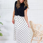 Troy Ivory Polka Dot Dress + Black Sweater Set Entro
