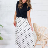 Troy Ivory Polka Dot Dress + Black Sweater Set Entro