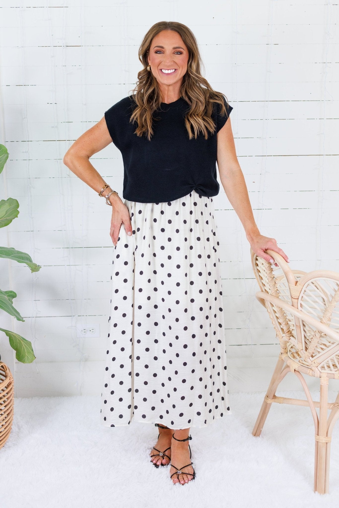 Troy Ivory Polka Dot Dress + Black Sweater Set Entro