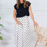 Troy Ivory Polka Dot Dress + Black Sweater Set Entro