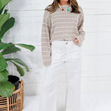 Tupelo Oatmeal + White Stripes Summer Sweater Mustard Seed