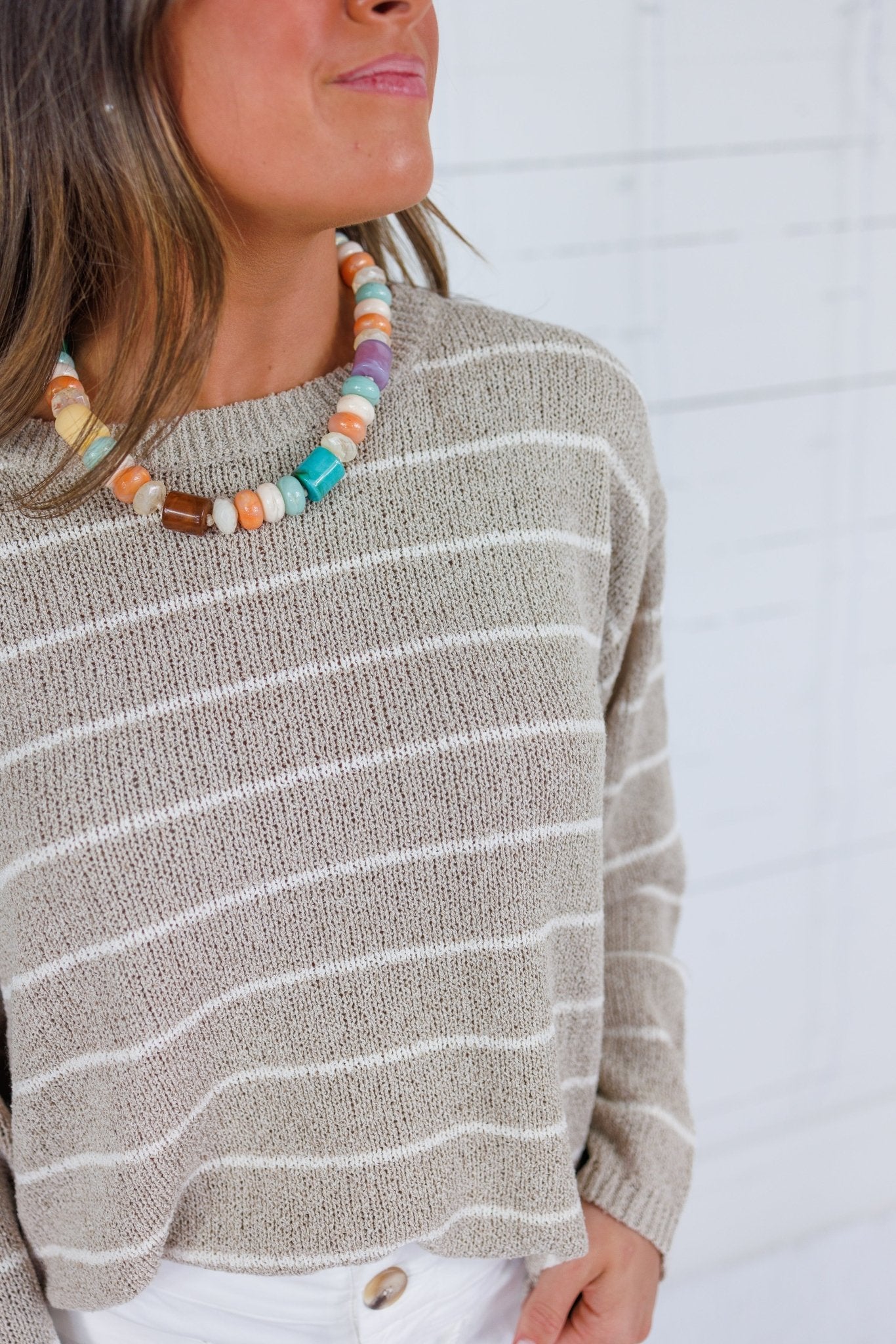 Tupelo Oatmeal + White Stripes Summer Sweater Mustard Seed