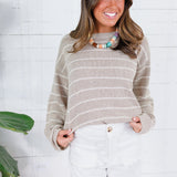 Tupelo Oatmeal + White Stripes Summer Sweater Mustard Seed 