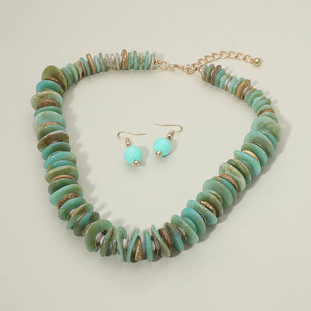 Turquoise + Aqua Resin Disc Beaded Necklace - A3 Accessories - Jewelry - Clover + Bee