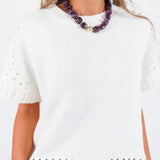 Tuscany Cream Short Sleeve Crewneck Sweater Glam
