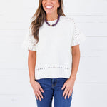 Tuscany Cream Short Sleeve Crewneck Sweater Glam