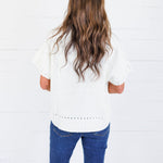 Tuscany Cream Short Sleeve Crewneck Sweater Glam
