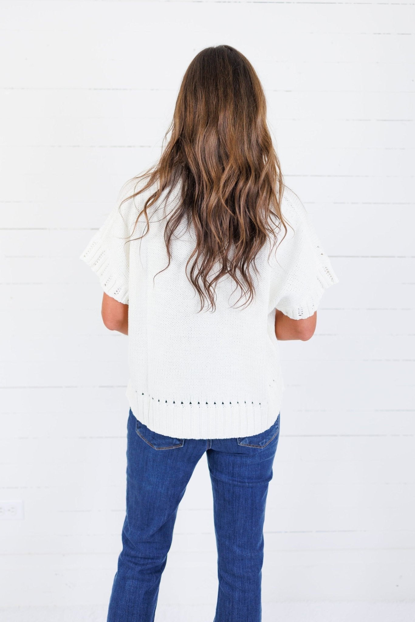 Tuscany Cream Short Sleeve Crewneck Sweater Glam
