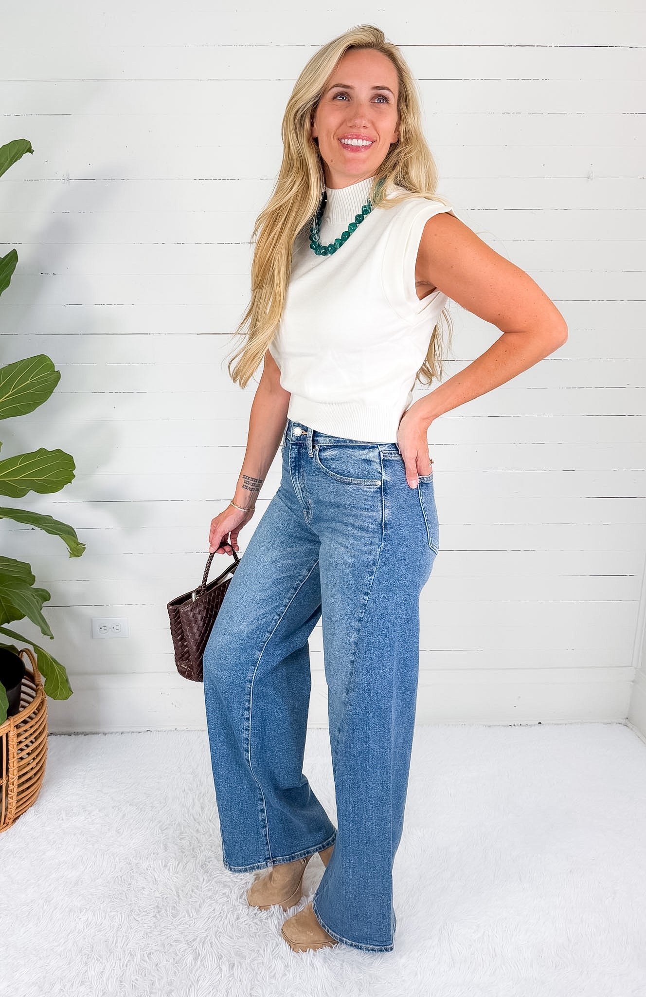 Twisted Seam Wide Leg Denim Jean Just Black Denim