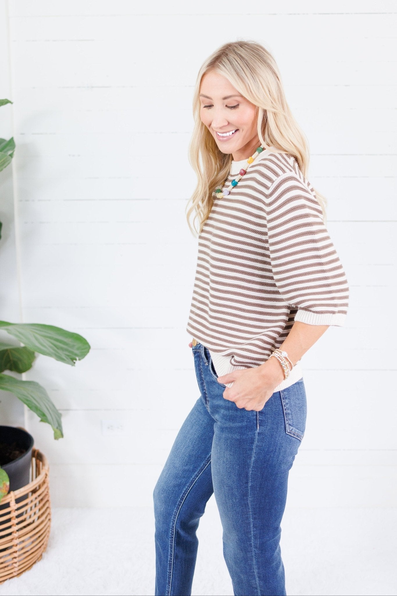 Tyson Cream + Brown Striped Sweater Blu Pepper