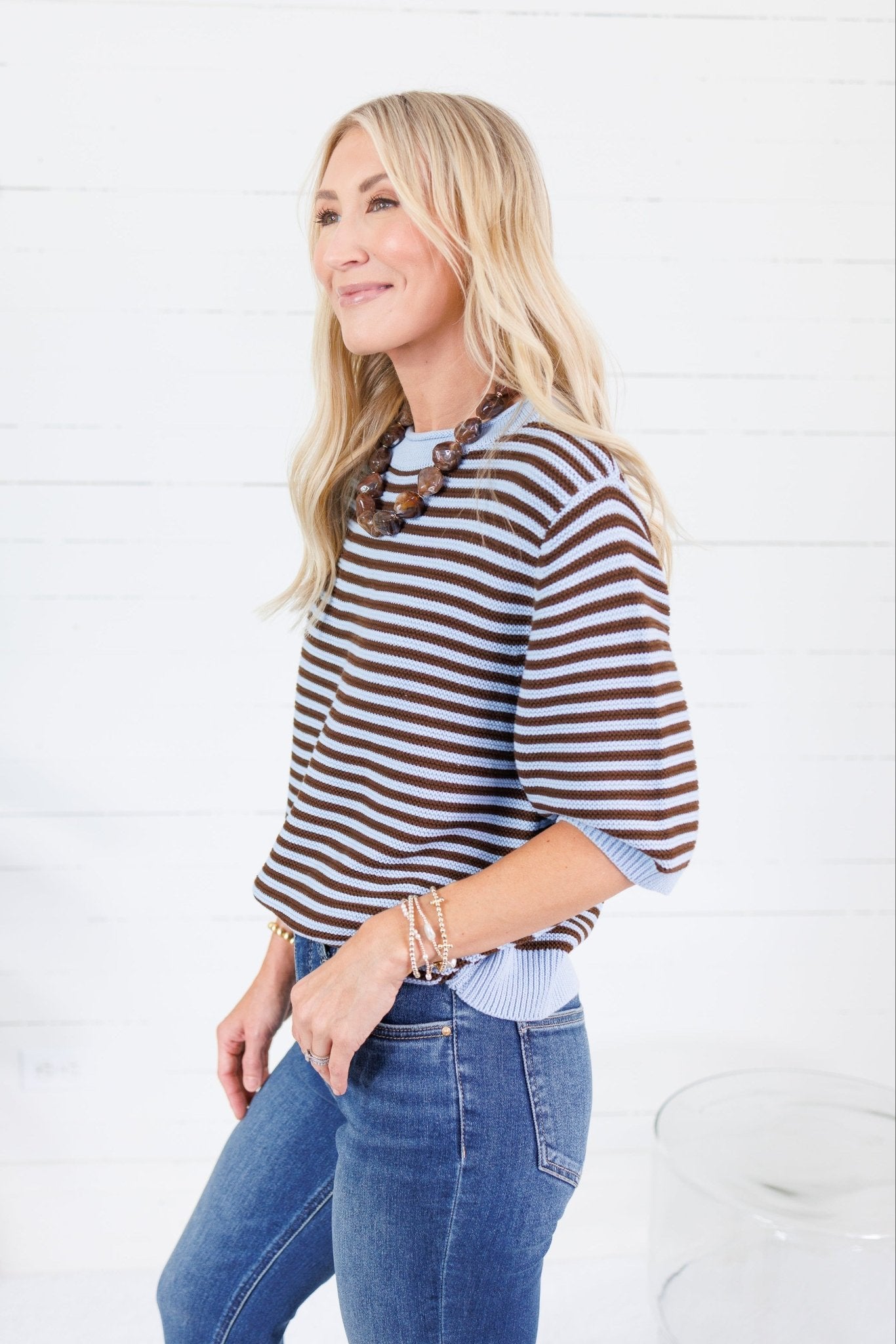 Tyson Light Blue + Brown Striped Sweater Blu Pepper