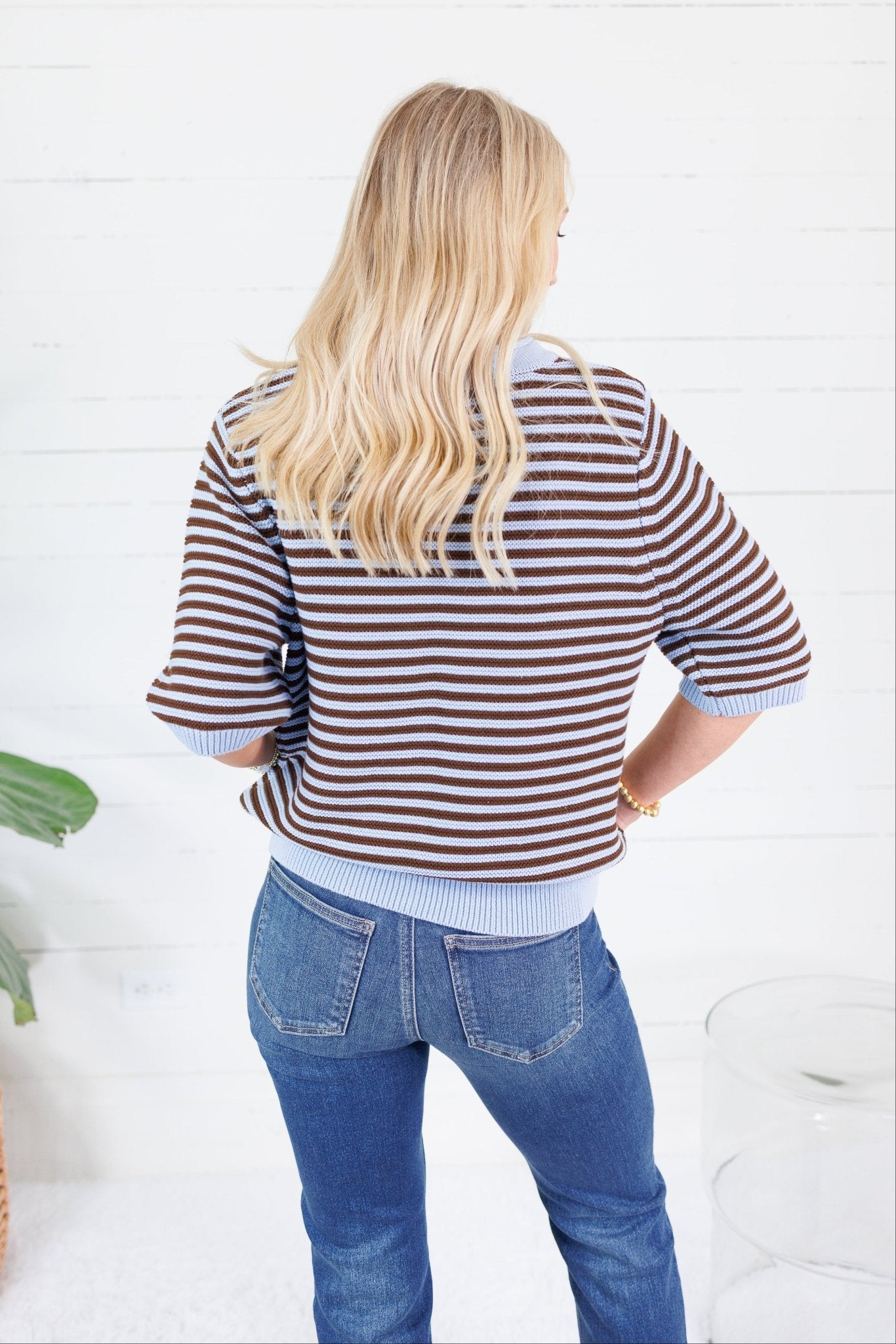 Tyson Light Blue + Brown Striped Sweater Blu Pepper