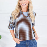 Tyson Light Blue + Brown Striped Sweater Blu Pepper