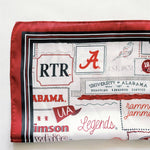 Alabama-themed fabric with logos and text on a white background