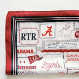 Alabama-themed fabric with logos and text on a white background