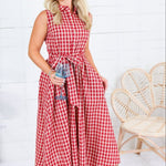 Vanessa Red + Ecru Gingham Midi Dress Pinch 