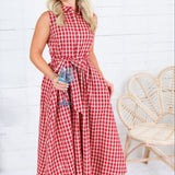 Vanessa Red + Ecru Gingham Midi Dress Pinch 