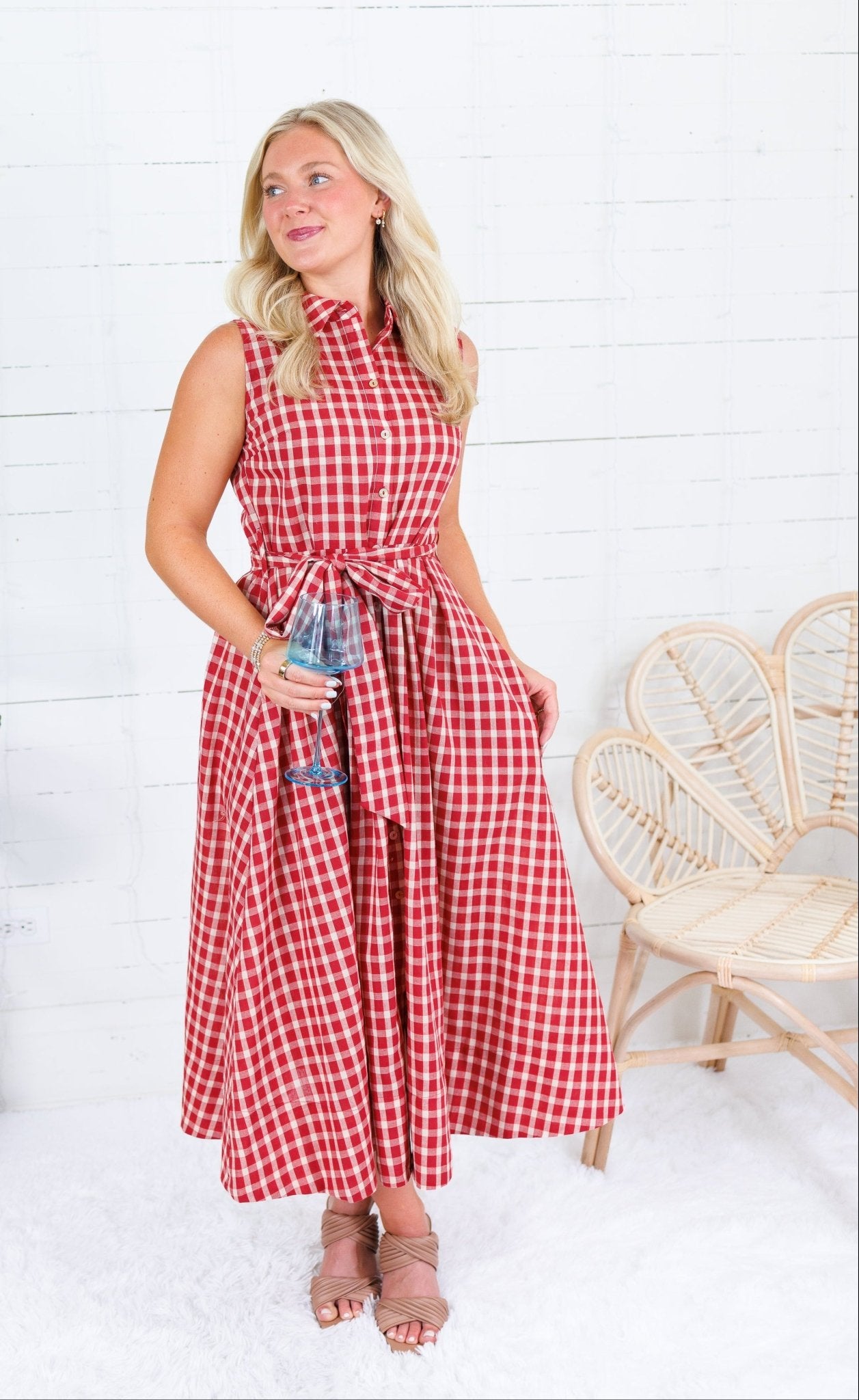 Vanessa Red + Ecru Gingham Midi Dress Pinch 