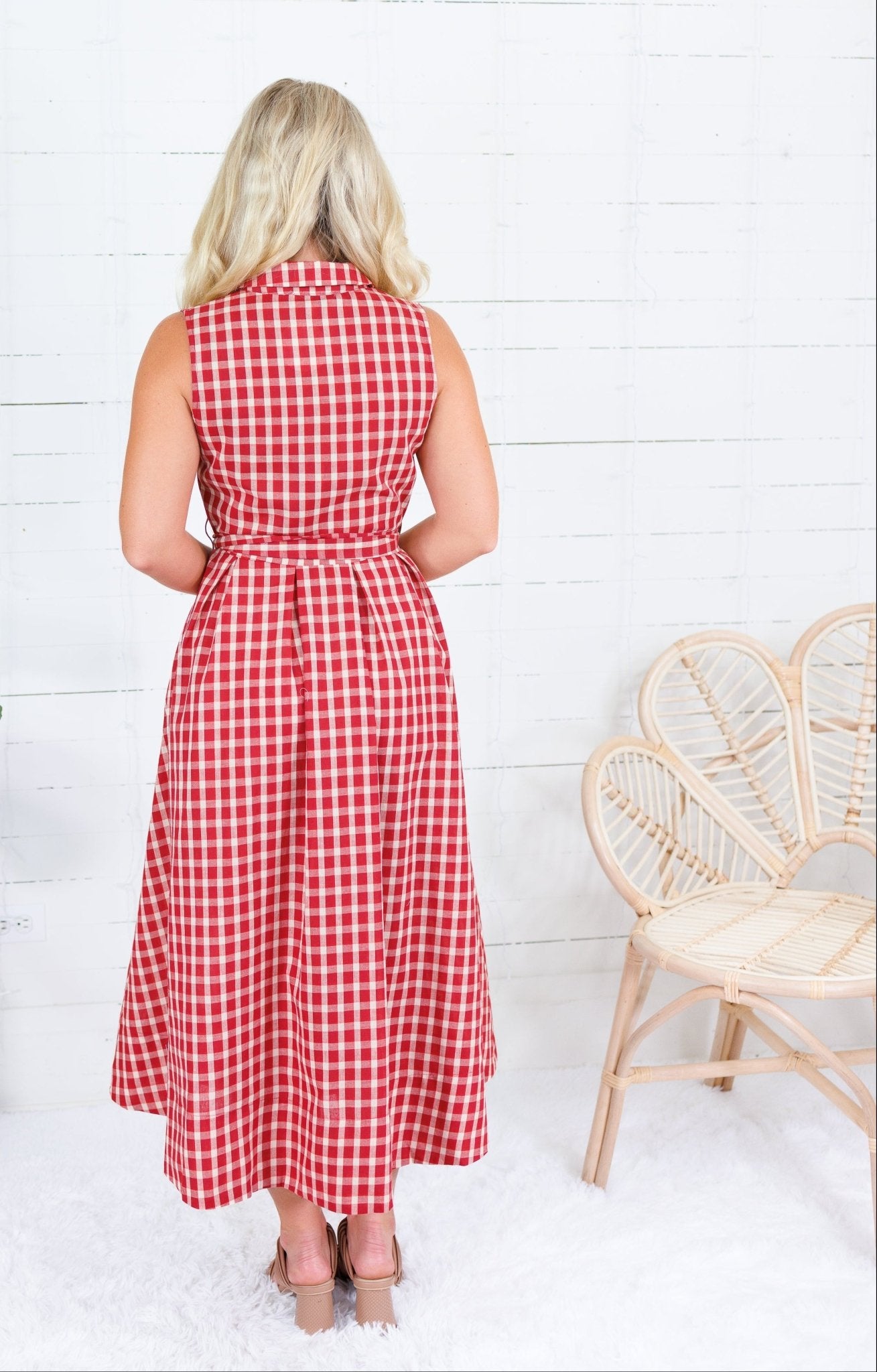 Vanessa Red + Ecru Gingham Midi Dress Pinch 
