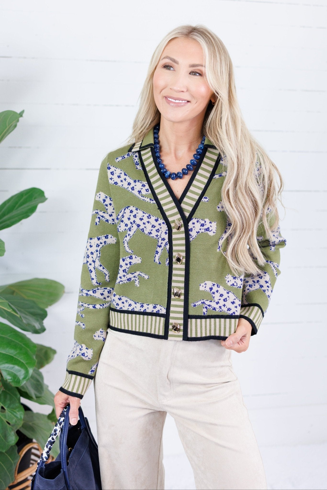 Victor Olive Cheetah Cardigan THML
