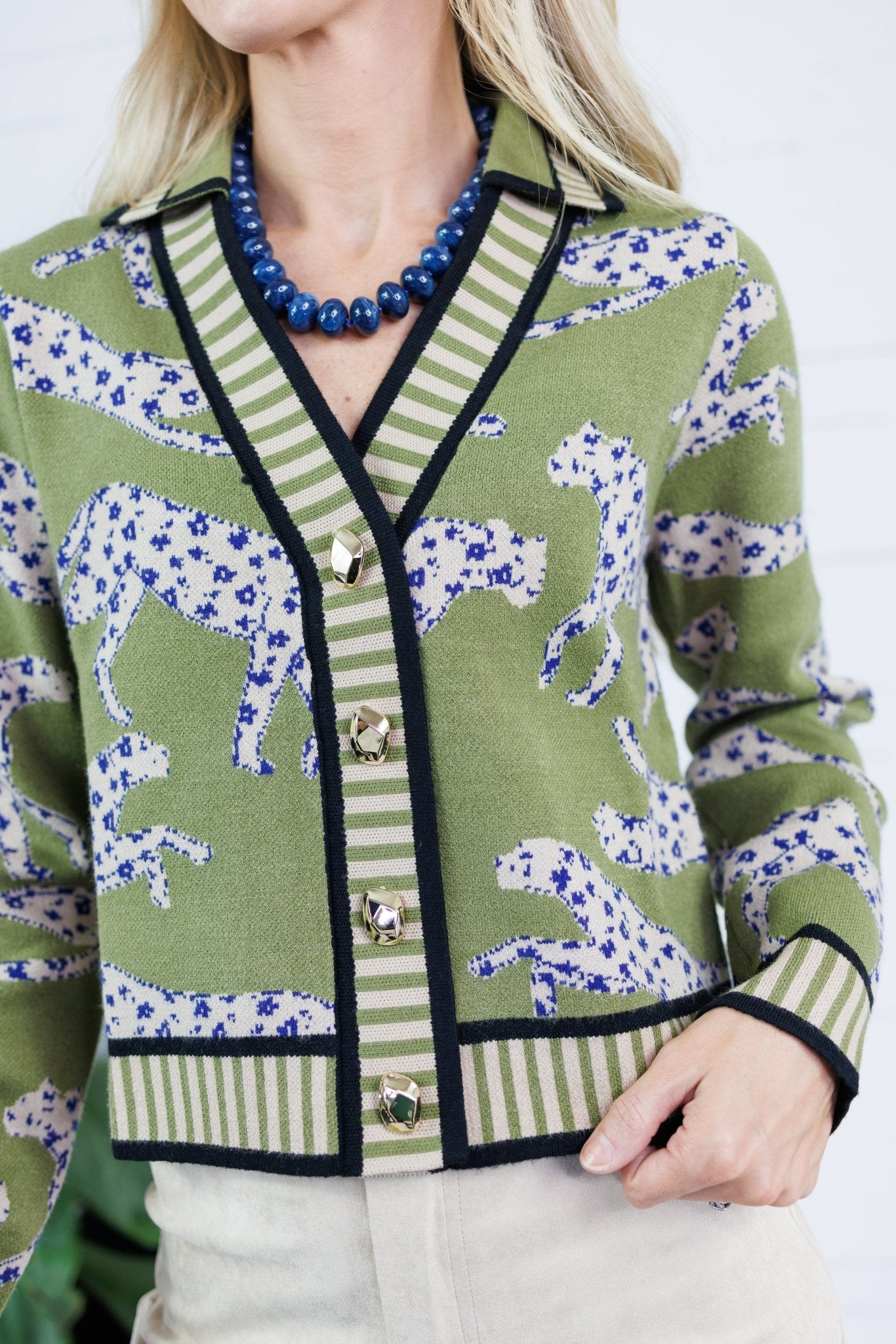 Victor Olive Cheetah Cardigan THML