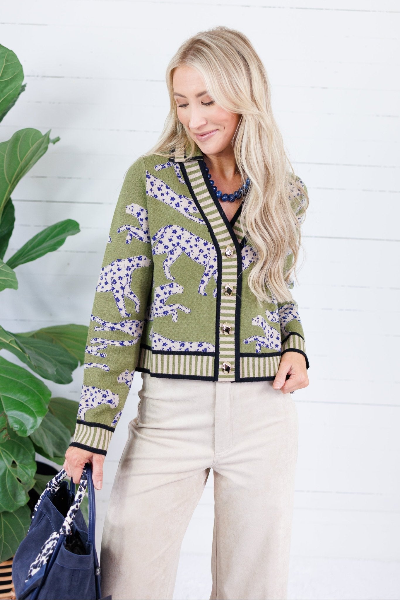 Victor Olive Cheetah Cardigan THML