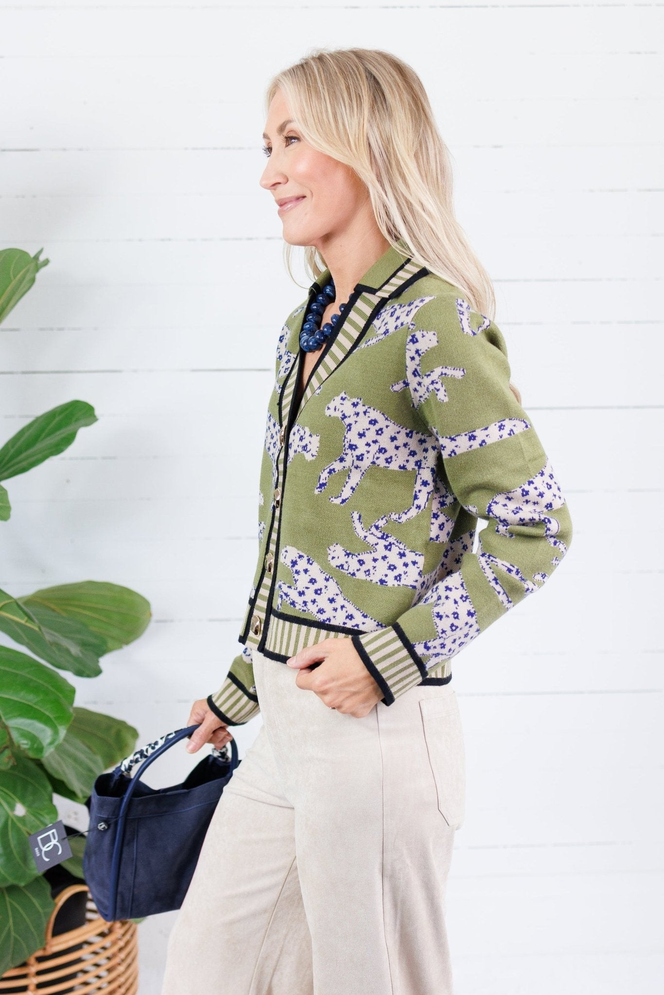 Victor Olive Cheetah Cardigan THML