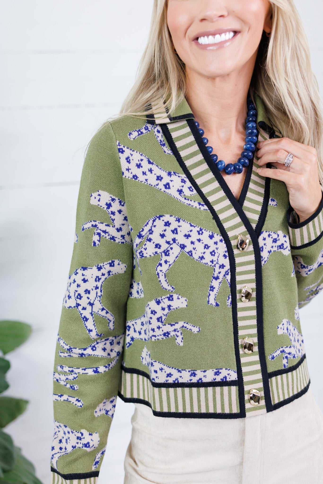 Victor Olive Cheetah Cardigan THML