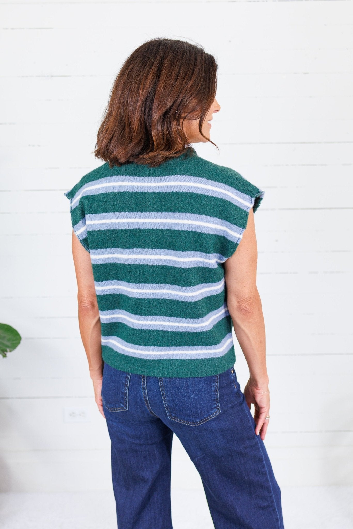 Victoria Green + Blue Stripe Sweater Entro 