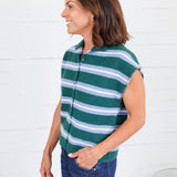 Victoria Green + Blue Stripe Sweater Entro 