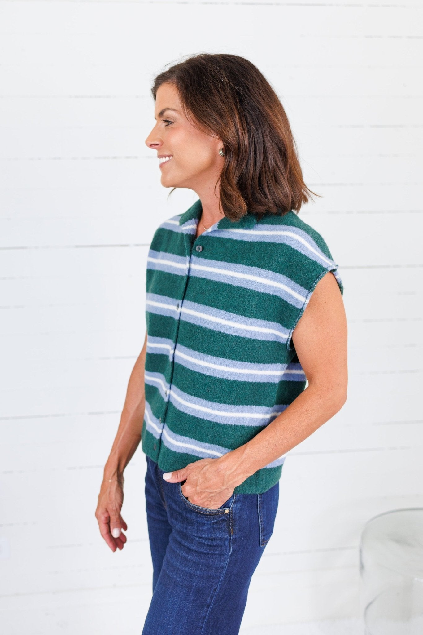 Victoria Green + Blue Stripe Sweater Entro 