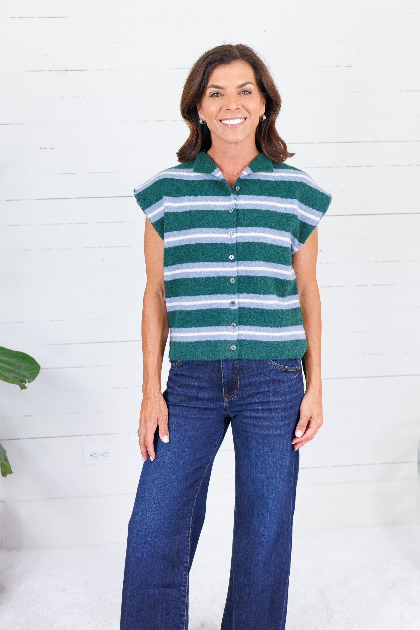 Victoria Green + Blue Stripe Sweater Entro 