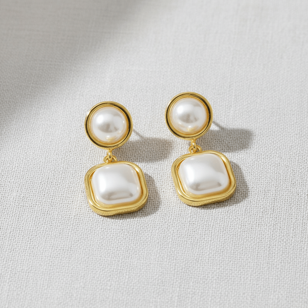 Vintage Geometric Frame Pearl Stud Earrings - A3 Accessories - Jewelry - Earrings - Clover + Bee