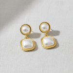 Vintage Geometric Frame Pearl Stud Earrings - A3 Accessories - Jewelry - Earrings - Clover + Bee