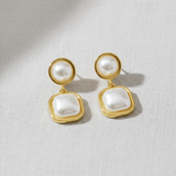 Vintage Geometric Frame Pearl Stud Earrings - A3 Accessories - Jewelry - Earrings - Clover + Bee
