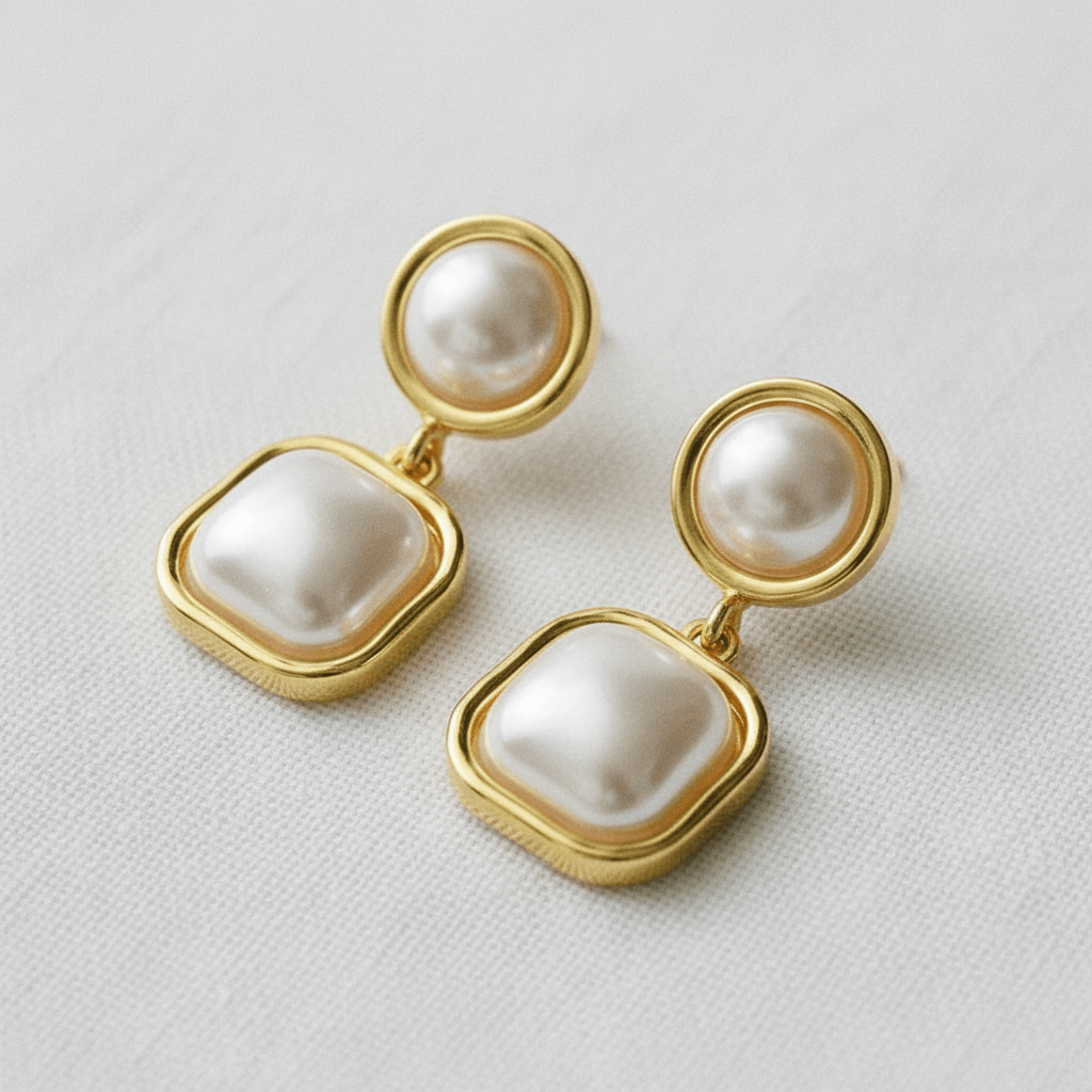 Vintage Geometric Frame Pearl Stud Earrings - A3 Accessories - Jewelry - Earrings - Clover + Bee