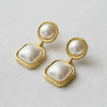 Vintage Geometric Frame Pearl Stud Earrings - A3 Accessories - Jewelry - Earrings - Clover + Bee