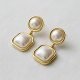 Vintage Geometric Frame Pearl Stud Earrings - A3 Accessories - Jewelry - Earrings - Clover + Bee