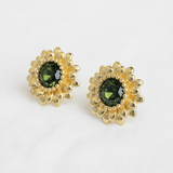 Vintage Olive Green Zircon Sunflower Stud Earrings - A3 Accessories - Jewelry - Earrings - Clover + Bee
