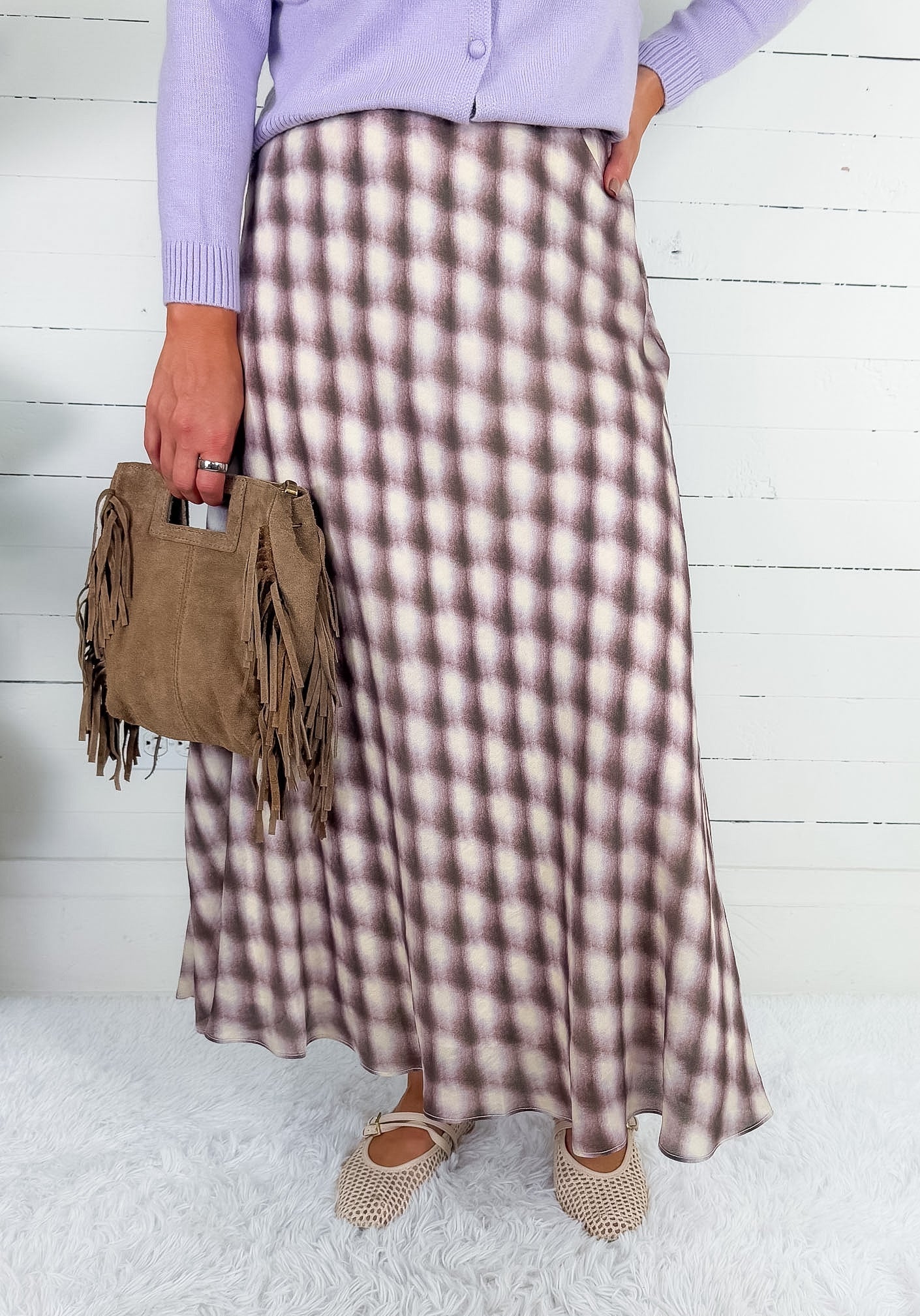 Viola Lavender Check A Line Skirt Lucy Paris