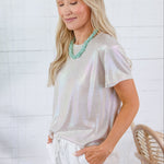 Virginia Latte Iridescent Rainbow Stripe Tee Molly Bracken