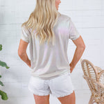 Virginia Latte Iridescent Rainbow Stripe Tee Molly Bracken