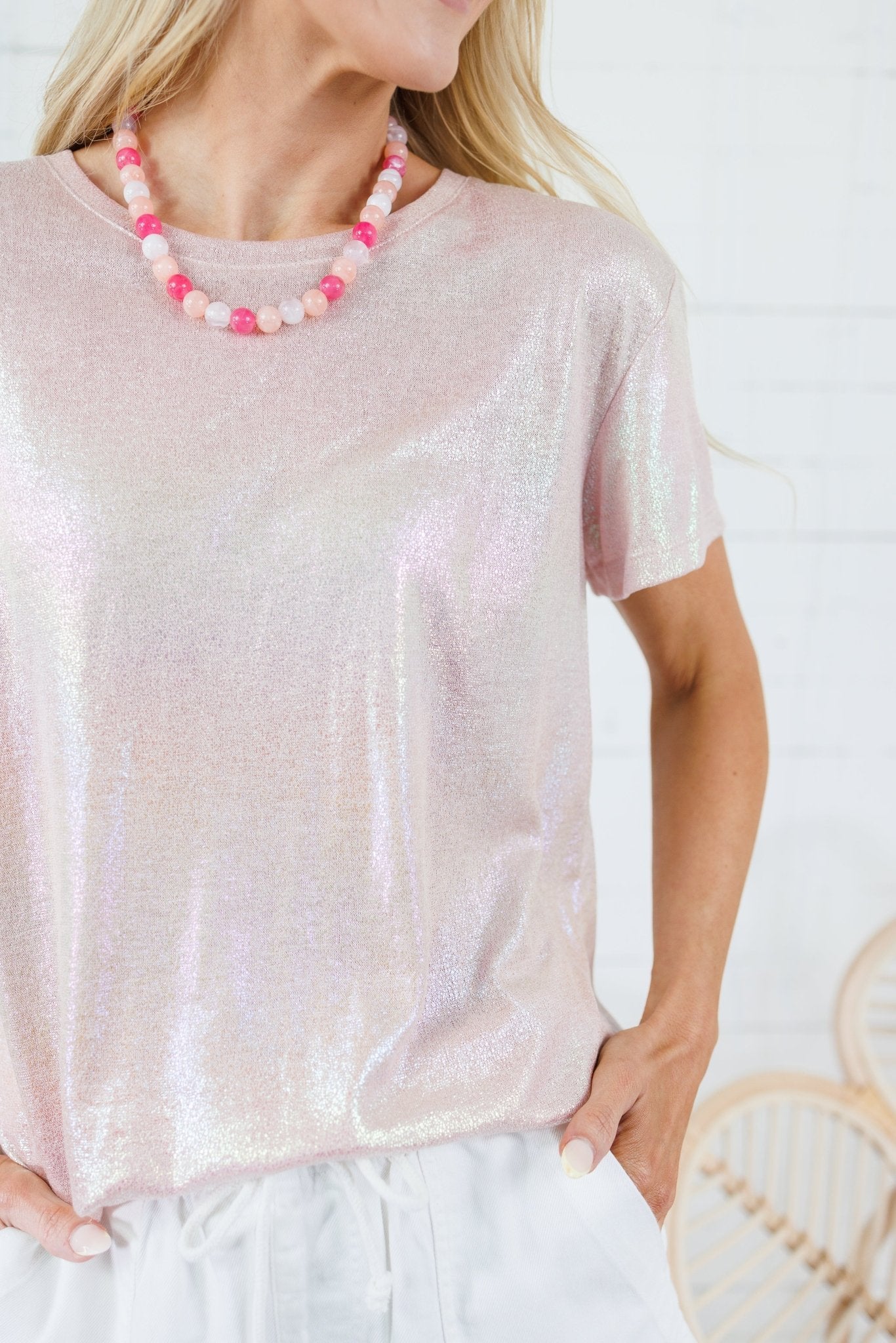 Virginia Pink Iridescent Rainbow Stripe Tee Molly Bracken