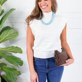 Waldorf Ivory High Neck Fine Knit Top Glam